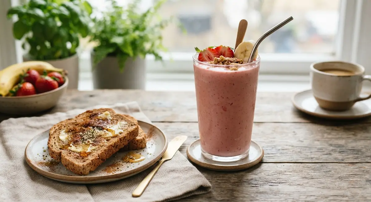 Strawberry Banana Smoothie + Whole Wheat Honey Cinnamon Toast